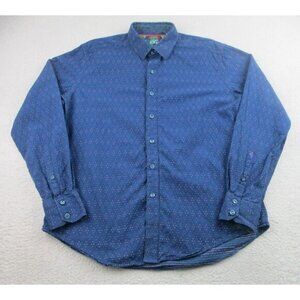 Robert Graham Shirt Mens Size Medium Blue Buddha Polka Dot Button Up Long Sleeve